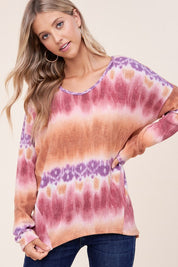 Women's Casual Loose Fit Tie Dye V Neck Boxy Top