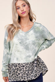 Women's Loose Fit Tie Dye & Cheetah Print Boxy Top