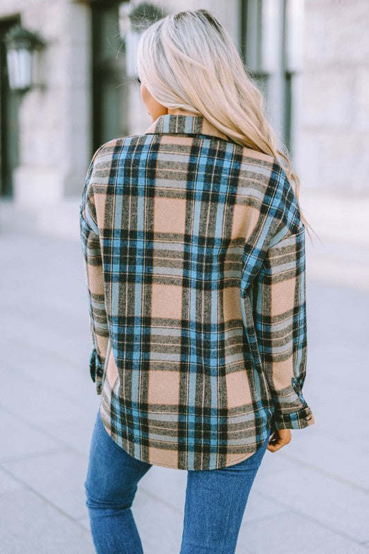 Women's Long Sleeve Plaid Button-Up Shirt with Pockets