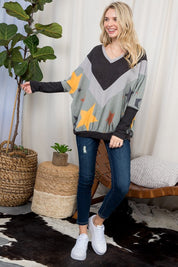 Women's Oversized V Neck Star Print Pullover Top