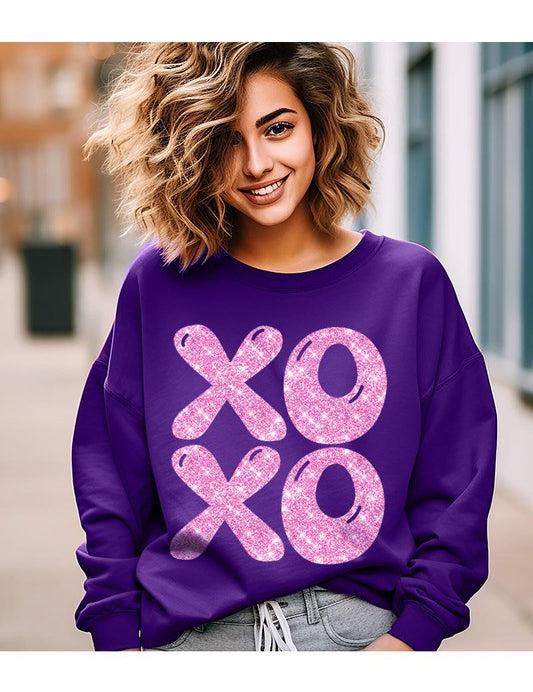 Unisex Glitter Graphic Fleece Sweatshirt for Valentine's Day
