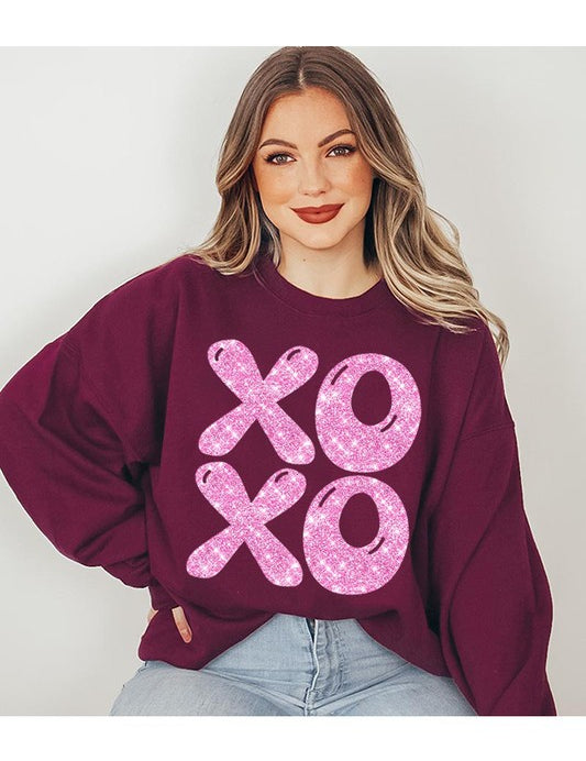 Unisex Glitter Graphic Fleece Sweatshirt for Valentine's Day