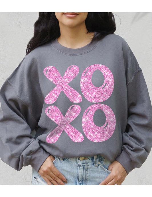 Unisex Glitter Graphic Fleece Sweatshirt for Valentine's Day