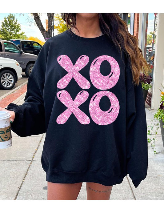 Unisex Glitter Graphic Fleece Sweatshirt for Valentine's Day
