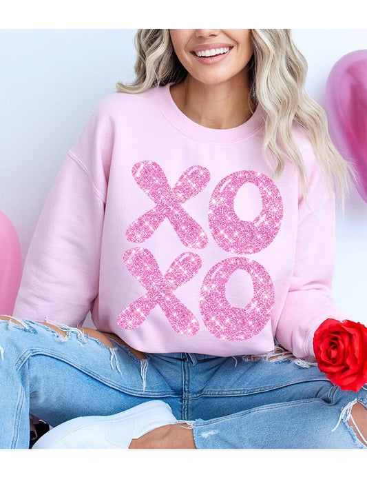 Unisex Glitter Graphic Fleece Sweatshirt for Valentine's Day