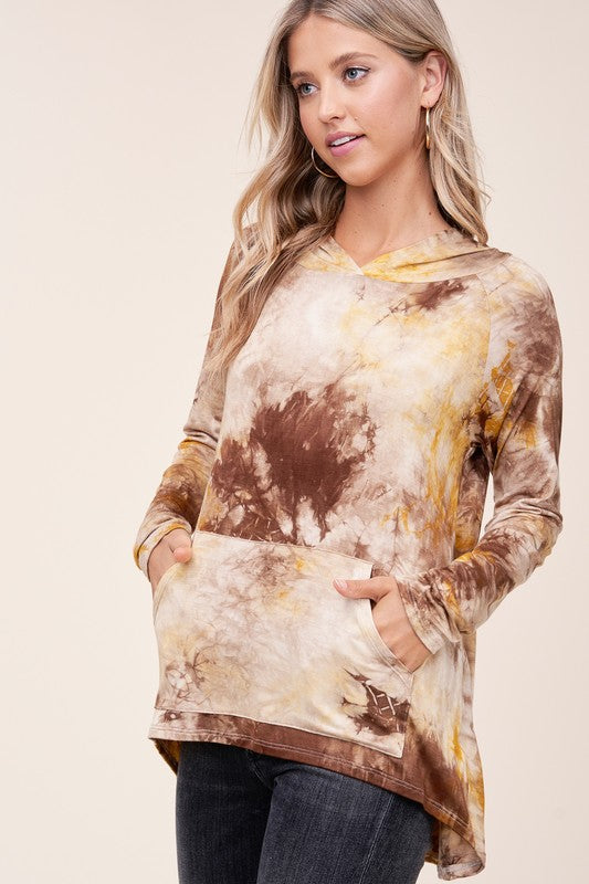 Women's Casual Tie Dye Print Hoodie with Front Pocket