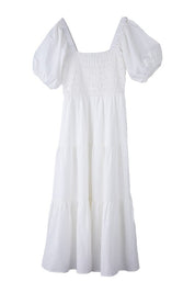 Women's Tiered Long Dress with Puff Sleeves