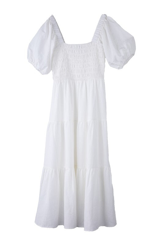 Women's Tiered Long Dress with Puff Sleeves