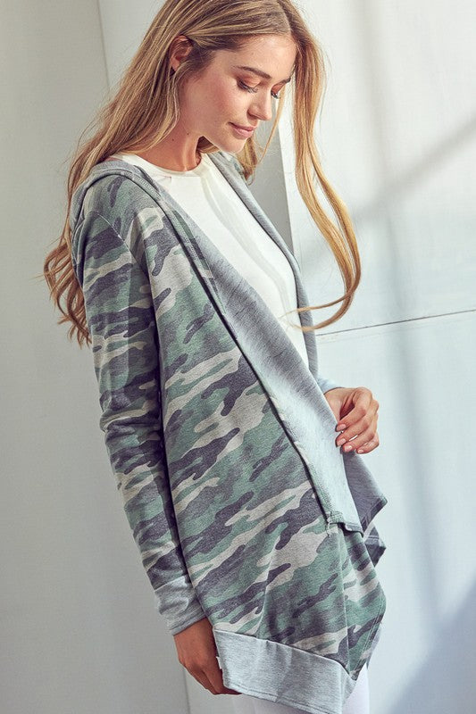 Plus Size Casual Camouflage Cascade Cardigan