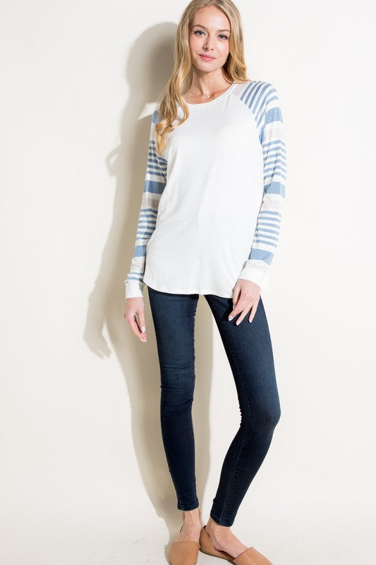 Women's Casual Plus Long Sleeve Stripe Mixed Top