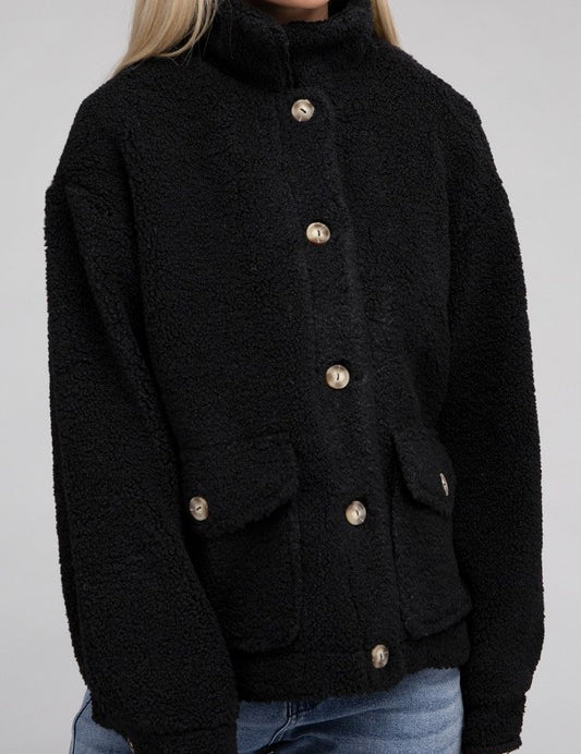 Cozy Sherpa Button-Front Jacket