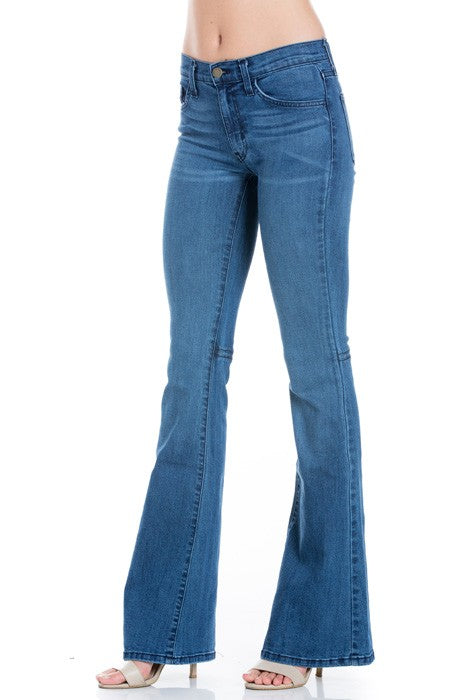 Women's Mid Rise Flare Bell Bottom Denim Jeans