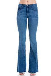 Women's Mid Rise Flare Bell Bottom Denim Jeans