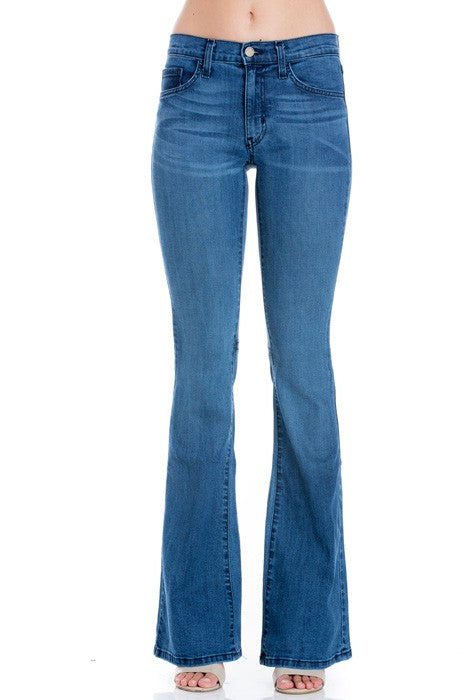 Women's Mid Rise Flare Bell Bottom Denim Jeans