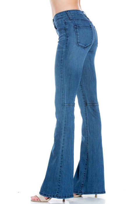 Women's Mid Rise Flare Bell Bottom Denim Jeans