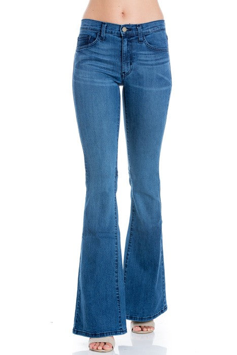 Women's Mid Rise Flare Bell Bottom Denim Jeans