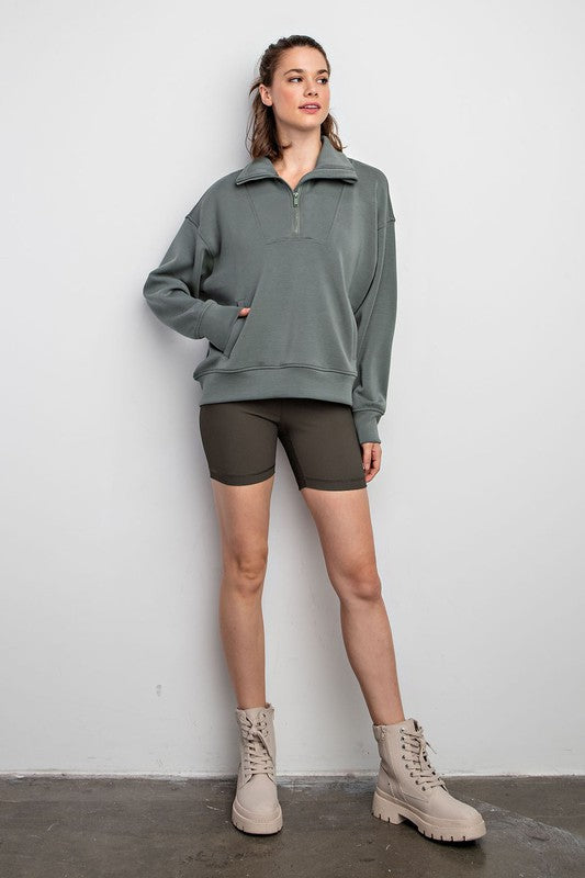 Women's Loose Fit Modal Poly Span Quarter Zip Pullover