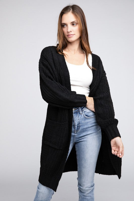 Women's Loose Fit Twist Knitted Open Front Cardigan