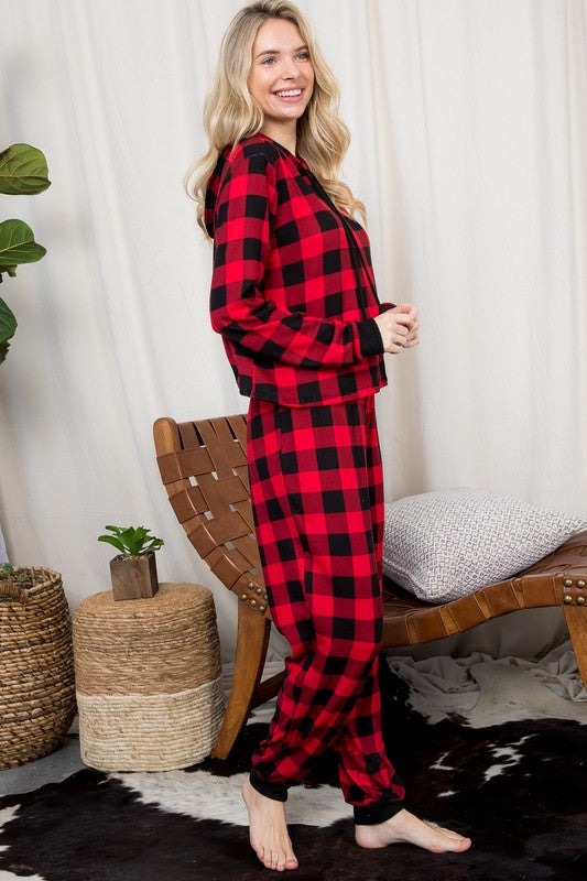 Women's Casual Plaid Hoodie Jogging Set