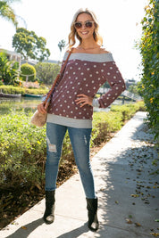 Plus Size Off Shoulder Polka Dot Long Sleeve Top