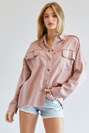 Women's Loose Fit Button Down Shirt with Pockets