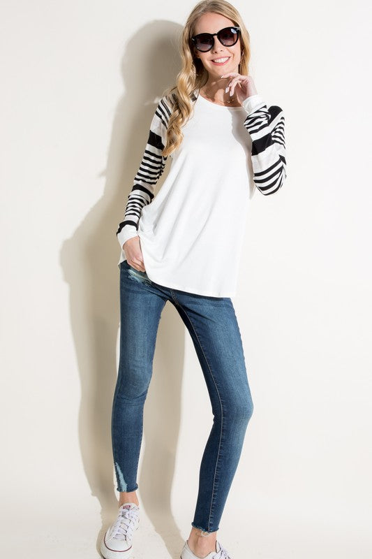 Women's Casual Plus Long Sleeve Stripe Mixed Top