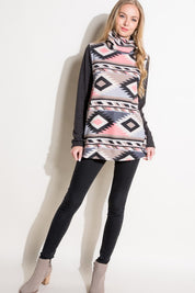 Women's Aztec Mixed Turtle Neck Top