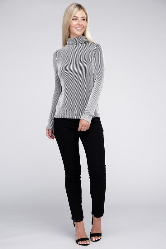 Women's Relaxed Ribbed Turtle Neck Long Sleeve Top