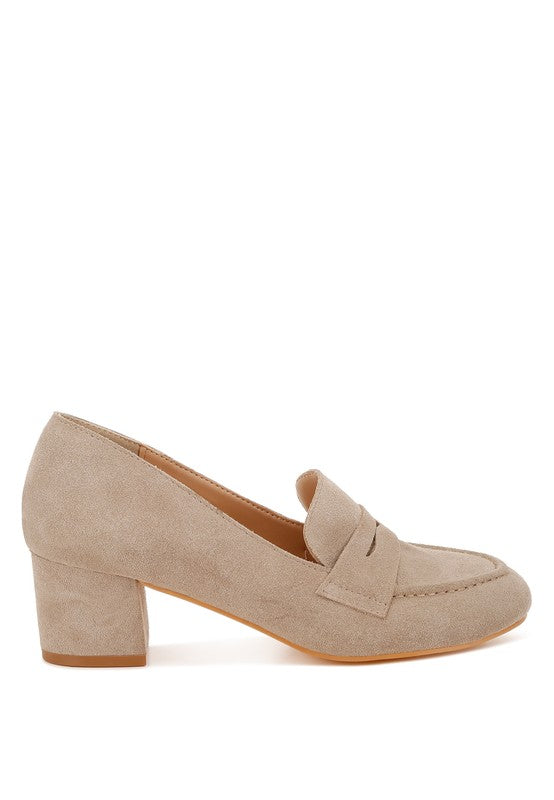 Women's Casual Block Heel Genuine Suede Loafers