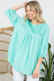 Women's Casual Solid Pintuck Tunic Blouses