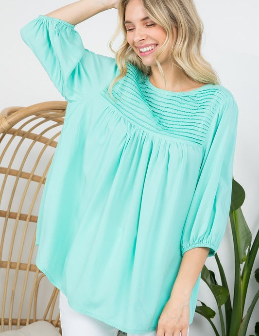 Women's Casual Solid Pintuck Tunic Blouses