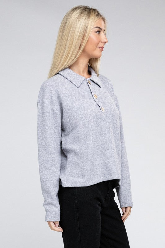 Women's Relaxed Collared Button Front Sweater