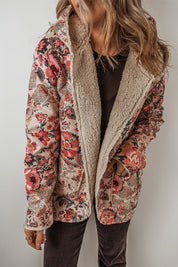 Women's Hooded Floral Sherpa Lined Jacket