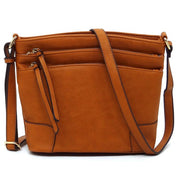 Women's Faux Leather Multi Zip Pocket Crossbody Bag