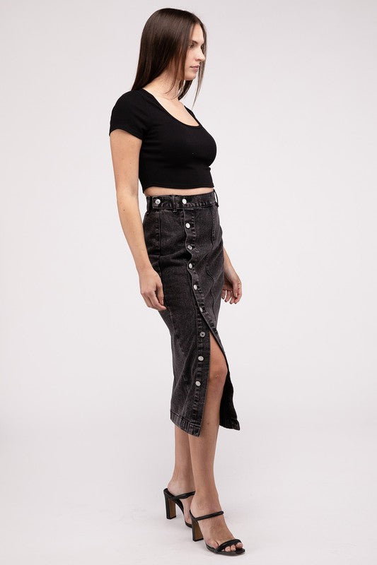 Women's High Waist Stretch Midi Denim Skirt