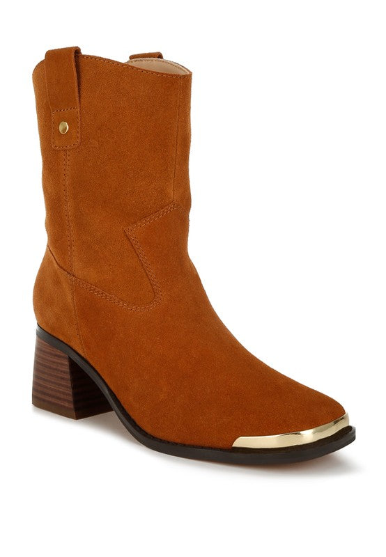 Women's Suede Western-Inspired Square Toe Ankle Boots