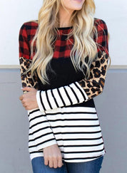 Women's Color Block Long Sleeve Top with Stripes