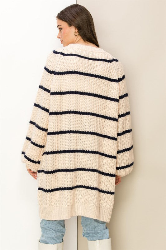 Women's Oversized Striped Sweater Cardigan