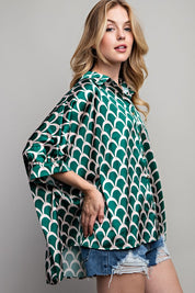 Women's Geometric Print Oversized Button Down Shirt