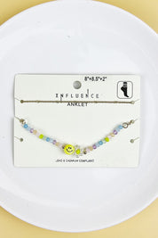 8" -8.5" SMILE SHAPED GLASS BEAD ANKLET SET