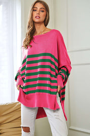 Women's Loose Fit Multi-Striped Elbow Patch Sweater Top