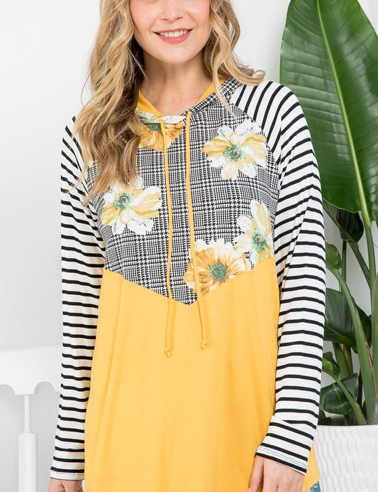 Plus Size Floral Stripe Mix Sweatshirts