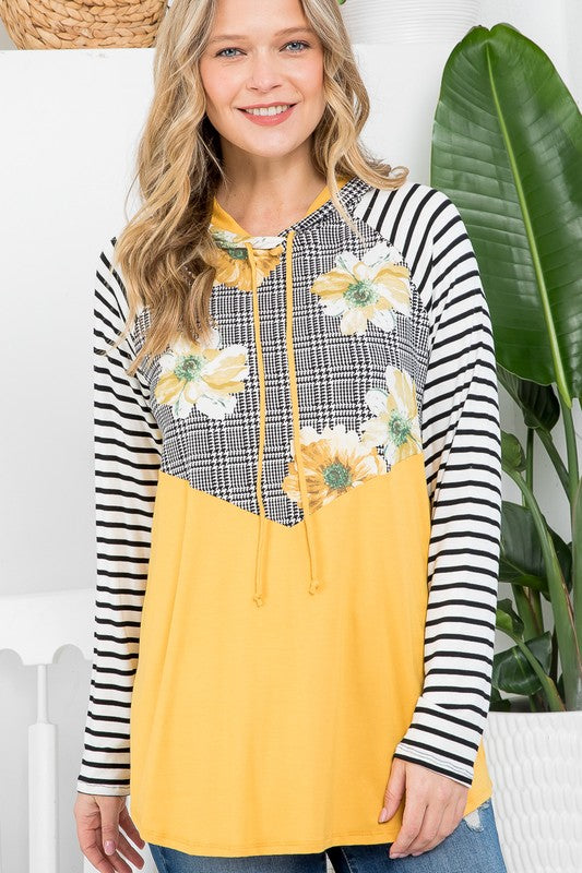 Plus Size Floral Stripe Mix Sweatshirts