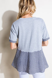 Women's Casual Checker and Solid Mix Tunic Top