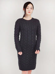 Women's Loose Fit Cable Knit Knee Length Sweater Dress