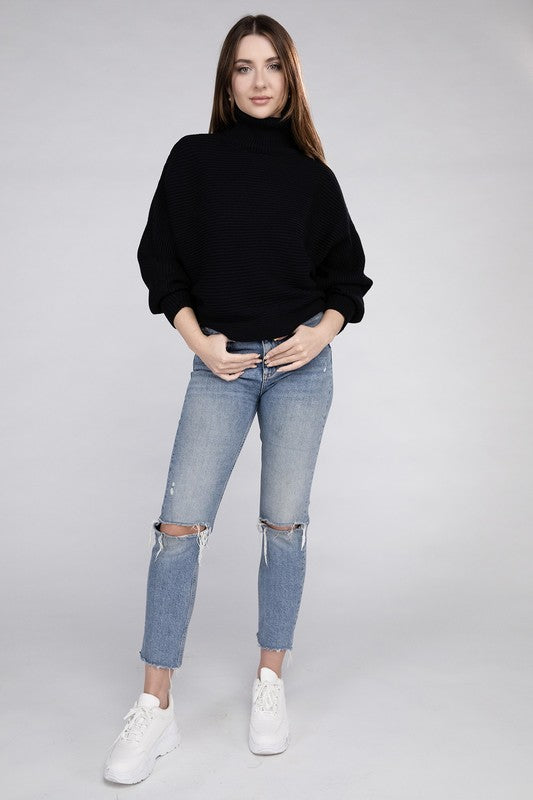 Women's Loose Fit Viscose Dolman Sleeve Turtleneck Sweater