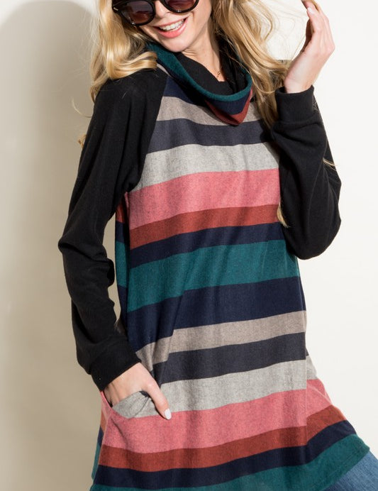 Plus Size Casual Loose Fit Turtle Neck Tunic Top