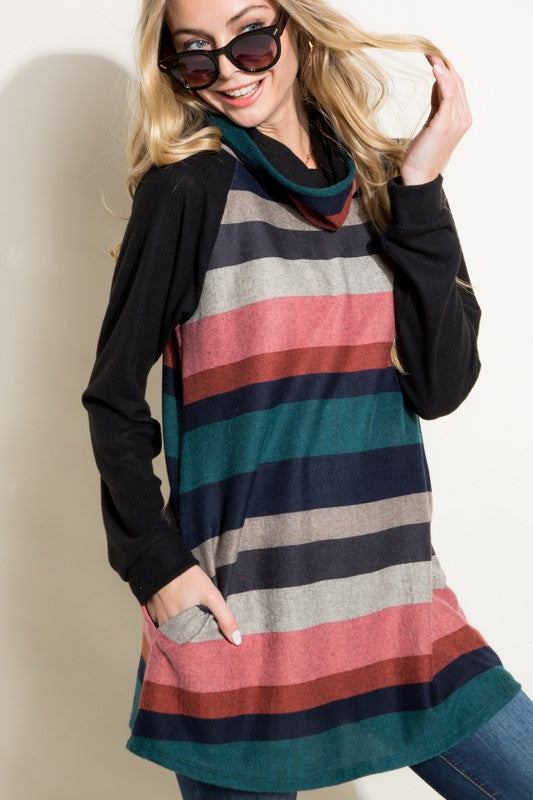 Plus Size Casual Loose Fit Turtle Neck Tunic Top