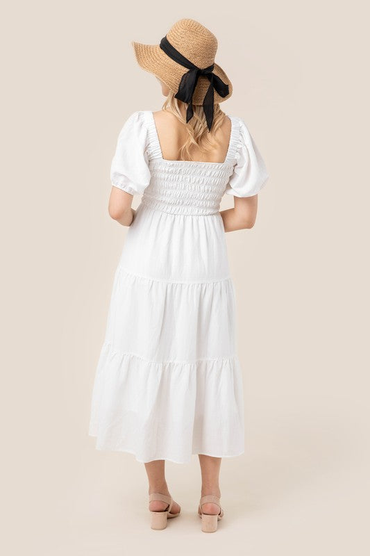 Women's Tiered Long Dress with Puff Sleeves