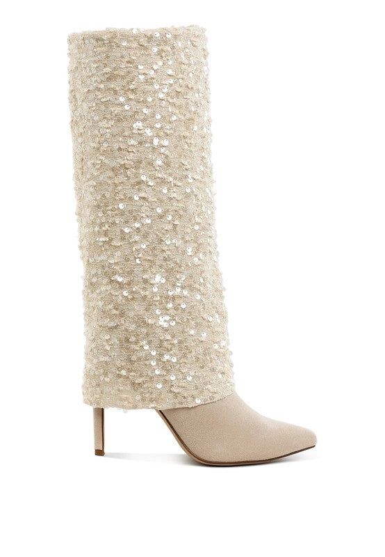 Women's Sequinned Fold Over Calf Boots